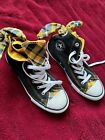 Girls Convers All Stars Size 4 Plaid Yellow And Black Bow Trainer Shoes Tartan