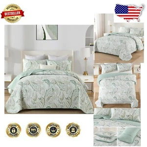 Luxurious Sage Green Bohemian Quilt Set with Elegant Floral Pattern – Queen - Picture 1 of 10