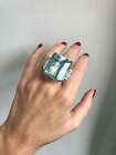Estate 80.35 Carat Large Emerald Lab Created Aquamarine CZ Accents Wedding Ring