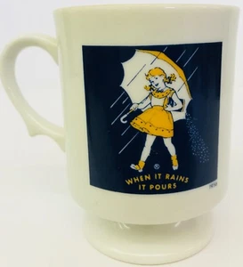 Vintage 1956 Morton Salt Coffee Mug "When It Rains It Pours" Blue Pedestal Cup - Picture 1 of 6
