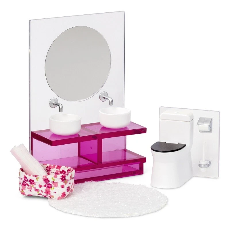 Melody Jane Puppenhaus Badezimmer-Set In Pink – Mit Schrank, 1:12 Maßstab, Für Miniatur-Deko