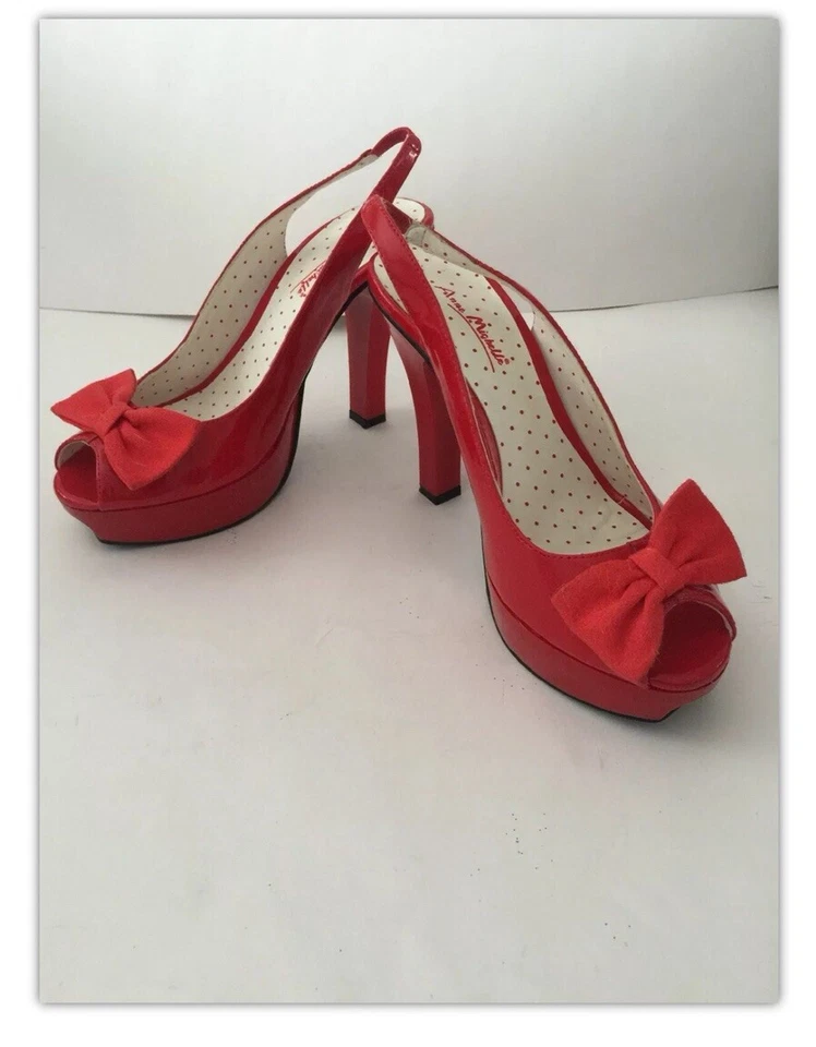 Zapatos de salón Ann Michelle rojo charol honda punta abierta con lazo tacones talla 7 Foto 1 de 4