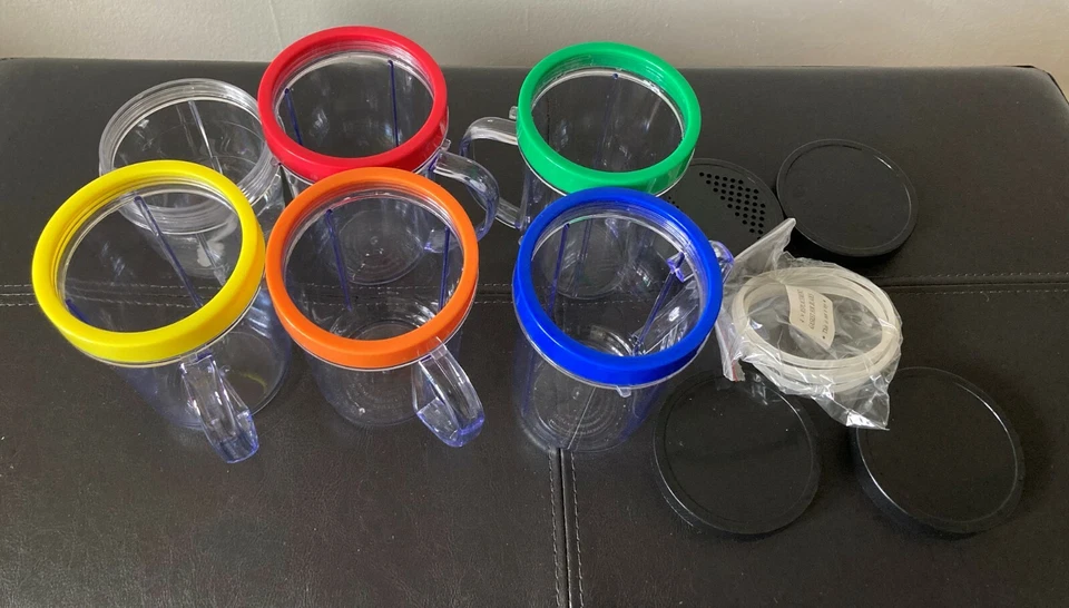 Magic Bullet replacement cups set multi color Black Lids 6 Cups 2 Lids 4 Rings  - Image 1 of 4