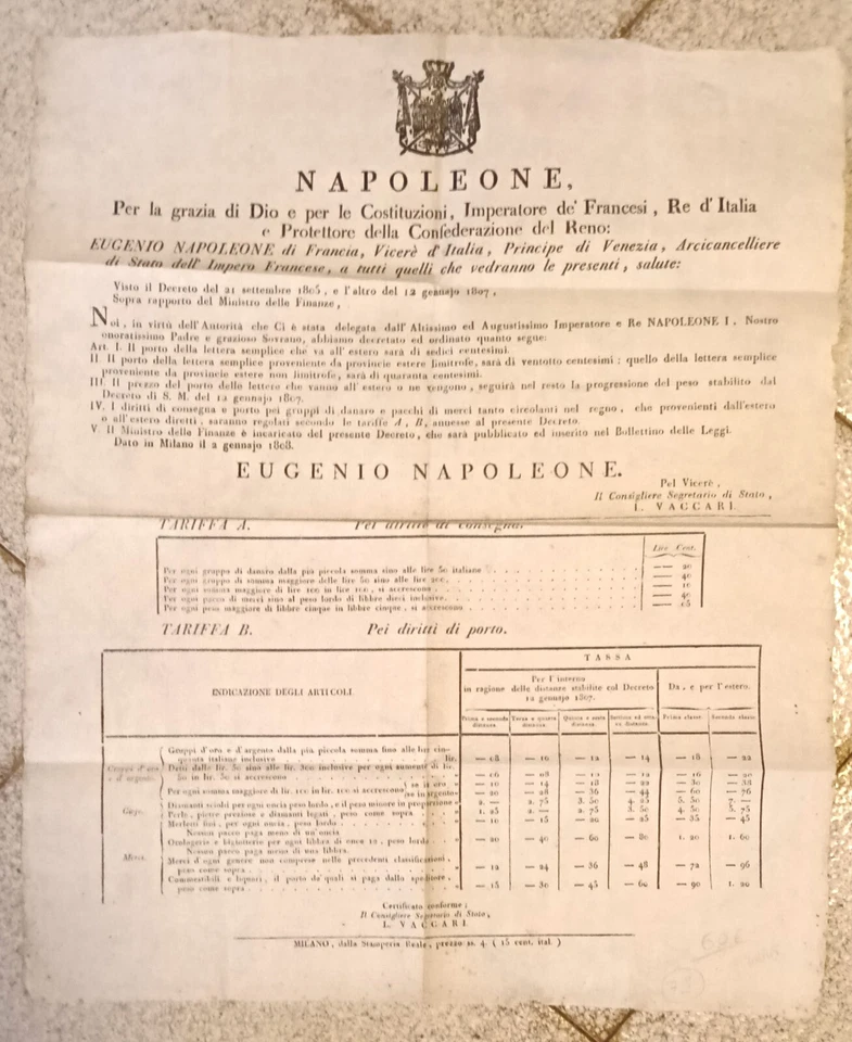 KK311-NAPOLEONE-TARIFFE POSTALI 1808 - Immagine 1 di 1
