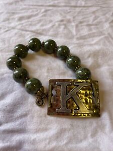 Hand Crafted Jade&copper Beaded Bracelet W/K Initial Unisex Fashion 8.5”