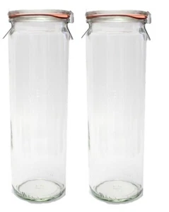 Weck 905 Cylindrical Jars, 16.9 Ounce, Lids, Seals and Clamps, Set of 2 - Picture 1 of 2