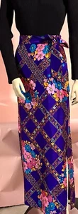 VTG Alex Coleman BRIGHT Purple Floral Lined Maxi Skirt Matching BELT Slit Side! - Picture 1 of 12