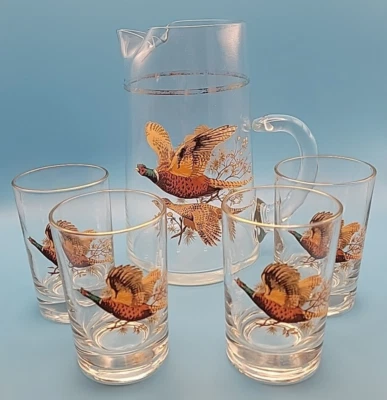 Набор стеклянных фазановых соков West Virginia кувшин 32 унции и 4 прямых стакана 6 унций - Изображение 1 из 4