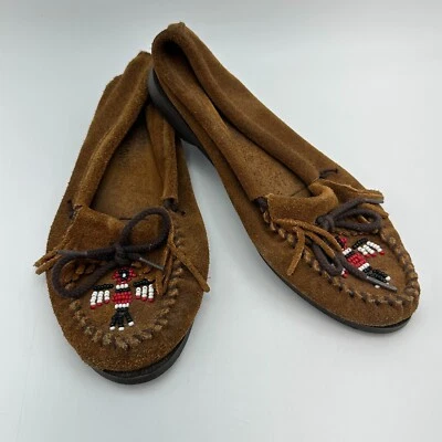 MINNETONKA Mocasines Cuentas Gamuza Marrón Estilo Nativo Americano Mujer 9 Foto 1 de 4