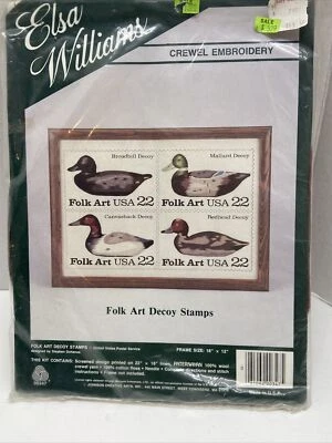Kit de bordado crewel de Elsa Williams arte popular señuelo de pato estampillas 18" x 12" NUEVO de colección Foto 1 de 4