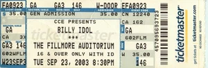 Billy Idol The Fillmore Auditorium Sep 23, 2003 Ticket Stub b - Picture 1 of 2