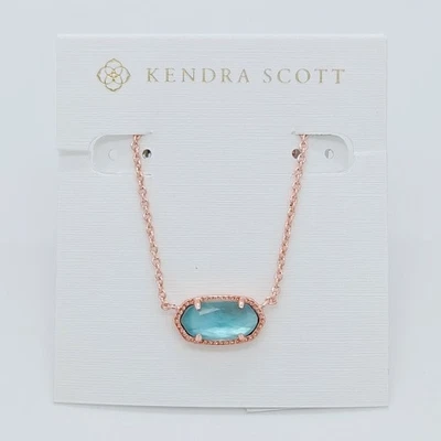 New Kendra Scott Elisa Rose Gold Pendant Necklace In Light Blue Illusion - Image 1 of 4