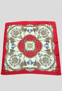 80's Vintage Red Lilac Cream Baroque Gilt Extra Large Silk Ladies Retro Scarf - Picture 1 of 4