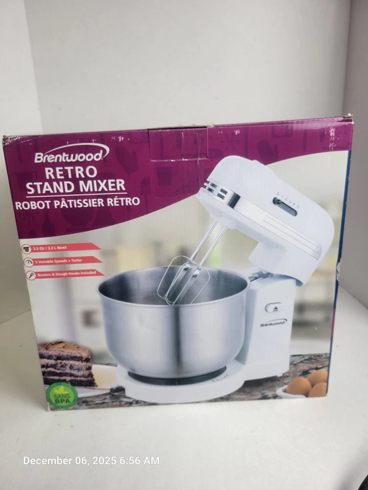 Mezclador de pie retro Brentwood 3,5 cuartos blanco • Nuevo Foto 1 de 4