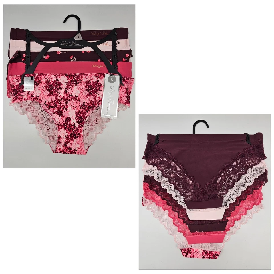 MARILYN MONROE 5 件装女式 S M L XL 无花边尼龙内裤栗色粉色紫红色 — 第 1/4 张图片