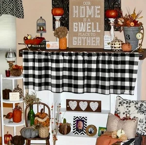 Black & White Checked Kitchen Curtain Country Core cafe curtain Rustic Gingham - Picture 1 of 5