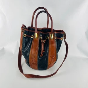 Marino Orlandi Schultertasche schwarz braun Leder Kordelzug Eimer; Italien - Bild 1 von 8