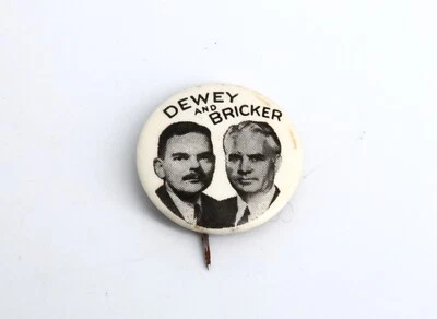 Pinback de botón político de campaña de Dewey and Bricker 1944 Foto 1 de 2
