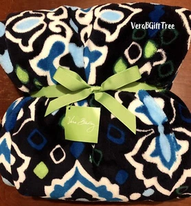 Vera Bradley Cozy PLUSH Throw Blanket INK BLUE Bold Blues SUPER RARE New NWT HTF - Picture 1 of 5