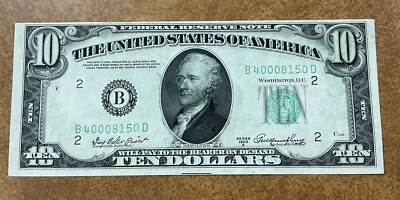 1950 A $10 FRN  INK SMEAR ERROR ON FACE solvent error. - Image 1 of 4