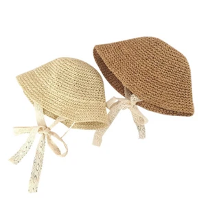 Lace Baby Sun Hat Summer Straw Bow Baby Girl Cap Breathable Children Beach Hats - Picture 1 of 8