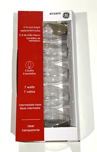 GE C9 Cool Bright Replacement Bulbs 5 Bulbs Clear  7 Watts New Christmas - Picture 1 of 4