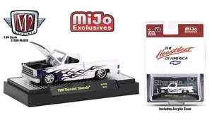 M2 Machines 1:64 - 1980 Chevrolet Silverado White w/ Blue Flames Mijo Exclusives - Picture 1 of 1