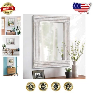 Elegant 26" x 18" Rectangular Mirror with Rustic Wooden Frame for Any Room - Picture 1 of 9