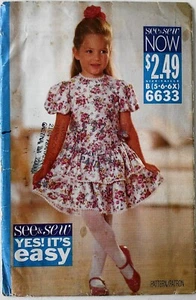 See & Sew 6633 Yes It's Easy Girls Dress Sewing Pattern Sz 5-6-6X - Picture 1 of 1