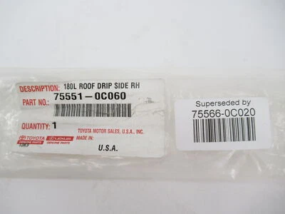 Moldura lateral gotejamento teto passageiro destro Toyota 75566-0C020 original do fabricante 07-21 Tundra - Imagem 1 de 4