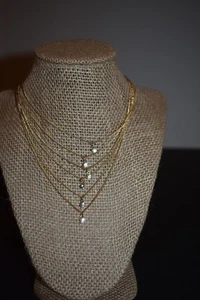 New Woman's Layered Necklace Gold with Clear Stones - Picture 1 of 5