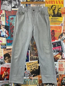 Vintage 90s Gray Faded Stained Levi's 501s USA Button Fly Denim Jeans 35x33 Mens - Picture 1 of 9