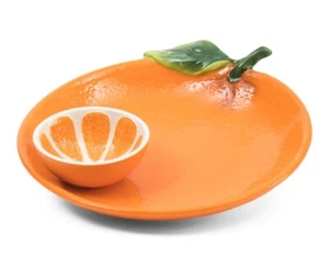 Corner Ruby Orange Chip & Dip Plate Dish - Picture 1 of 1