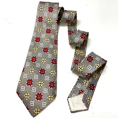 Vtg 40's Men Silver ROCKABILLY SWING Tie Red ATOMIC Geometric Hollywood Necktie - Image 1 of 3