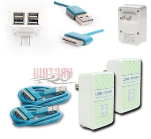2X 4 USB PORTS HOME WALL ADAPTER+10FT CABLE POWER CHARGER AQUA GALAXY TAB NOTE - Photo 1/1