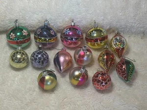 Vintage Konvolut glänzend Glitzer Lametta Glimmer Einzug Reflektor Glas Weihnachtsschmuck - Bild 1 von 6