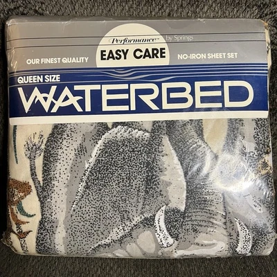Vtg Sealed Performance By Springs Queen Waterbed Sheet Set In Forever Free Print - Image 1 of 4