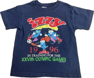 Vtg 90s Izzy Shirt Kids 1996 Olympics Atlanta Navy Dark Blue Mascot - Picture 1 of 6