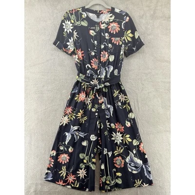 Mono Ann Taylor Mujer 0 Negro Floral Abotonado Manga Corta Bolsillo Cinturón Foto 1 de 4