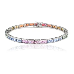 10.75 Ctw Princess Cut Lab-Created Multicolor Bracelet 14K White Gold Plated - Picture 1 of 4
