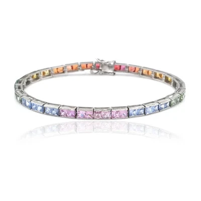 10.75 Ctw Princess Cut Lab-Created Multicolor Bracelet 14K White Gold Plated - Image 1 of 4