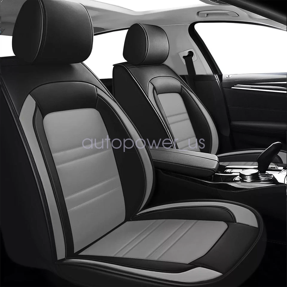 For BMW Luxury Leather Car 5-Seat Covers Front & Rear Cushion Black & Gray Foto 1 de 4