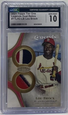 Topps Tier One Tier One Legends 2021 reliquias dobles Lou Brock T1LR-LB #19/25 CGC 10 Foto 1 de 2