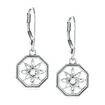 Vintage Style Diamond Octagon Earrings in Sterling Silver - Image 1 of 4