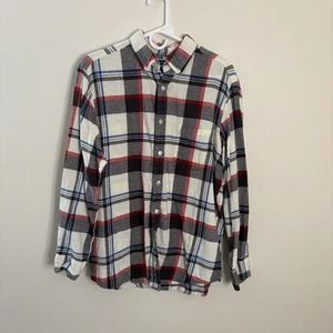 Club Room Men’s Large Plaid Flannel Button Up Shirt Cream Red Blue Cotton Z3 - Picture 1 of 9
