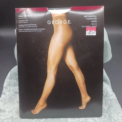 George Firm Support Control Top Sandalfoot Pantyhose Size Medium/Tall White 4898 - Image 1 of 4