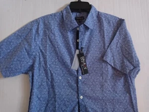 NWT Galaxy Harvic Mens Geometric Design Blue Medium Short Sleeve Slim Fit  $58 - Picture 1 of 8
