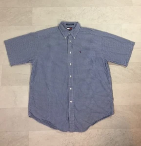 Tommy Hilfiger Herren Hemd Gr. M Knopfleiste Kurzarm 90er Logo blau kariert kariert kariert - Bild 1 von 7