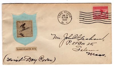 #716 Lake Placid Olympics FDC 1932 - Planty Unlisted Paste-on - Image 1 of 2