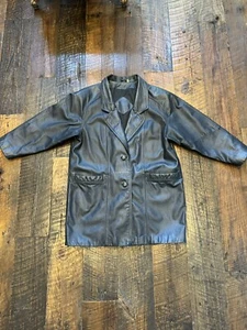 Women's Leather Jacket Coat Size XL Preston & York Black Smooth Vintage 1990s - Picture 1 of 12